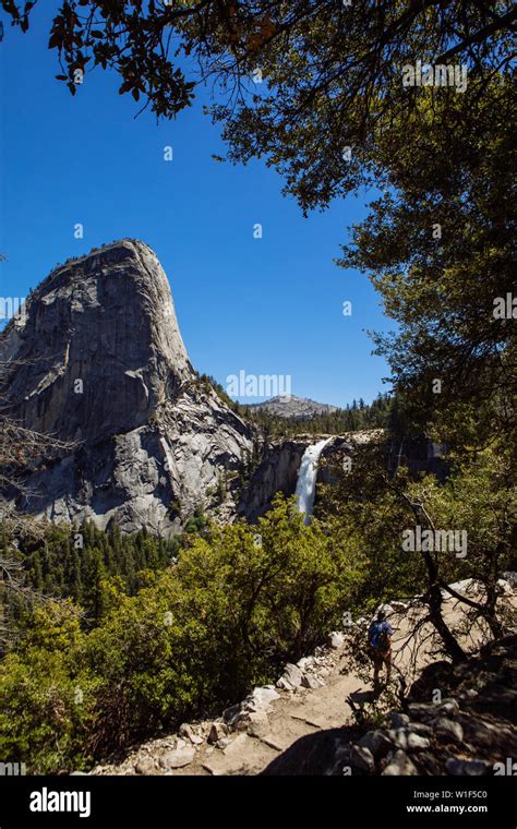 Vertical View Of Nevada Fall And Liberty Cap From John Muir Trail With