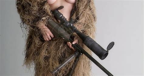 Nude Girl With Sniper Gun Wearing A Ghillie Suit Combat Girl