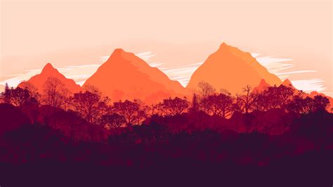 Wallpaper Forest Sunset Warm Colours Simple Minimalist Orange