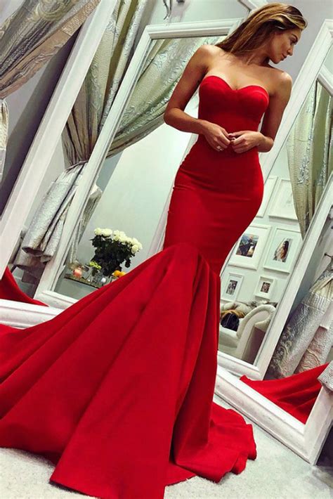 Sweetheart Red Mermaid Prom Dress With Train Satin Backless Gown Loveangeldress