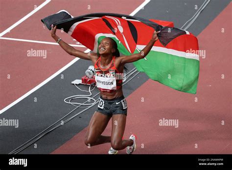 Aug 06 2021 Tokyo Japan Faith Kipyegon Of Kenya Celebrates Winning