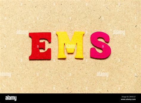 Color cloth alphabet letter in word EMS (abbreviation of emergency