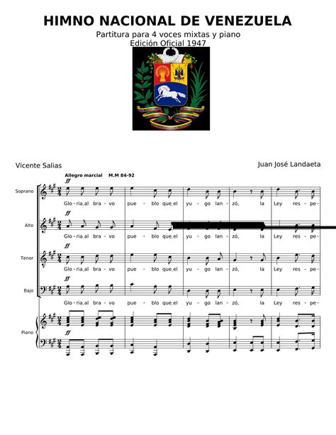 Partitura De Himno De Venezuela