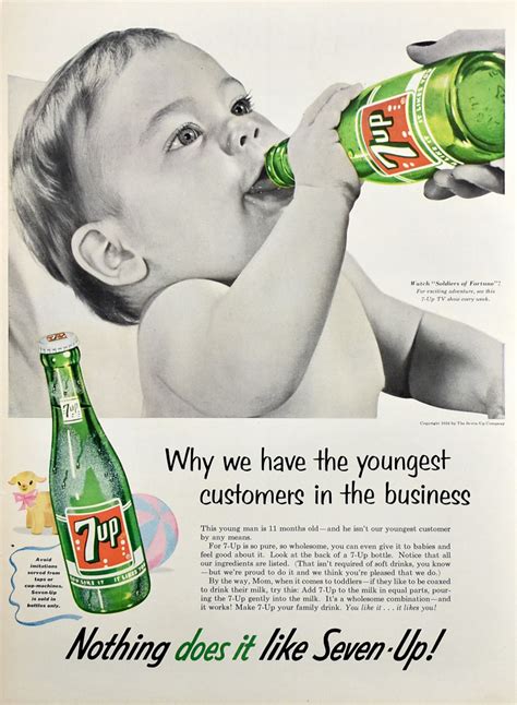 1955 7up Soda Ad 1950s Nursery Decor Baby Drinking Soda 50s
