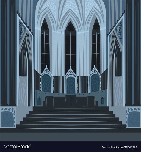 Dramatic View Inside Church Or Basilica At Night Vector Image