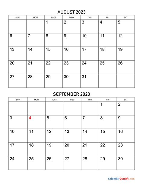 August And September 2023 Calendar Calendar Quickly