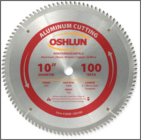 Oshlun 10 X 100t Aluminum Cutting Saw Blade Sbnf 100100