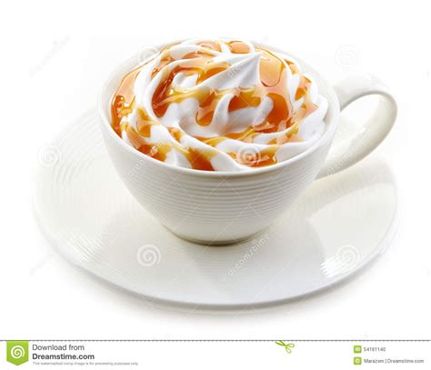 Cup Of Caramel Latte With Whipped Cream Stock Photo