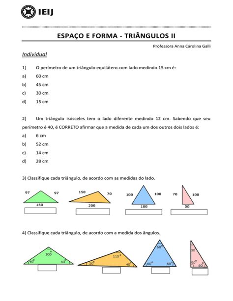 Classificação De Triângulos Ii