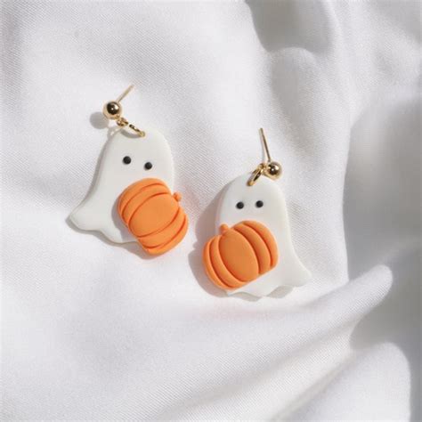 Halloween Earrings Polymer Clay Stud Earrings Ghost Etsy