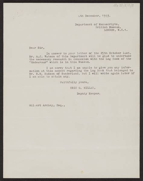 Letter From Gilbert Archey Director Of Auckland Institute And Museum