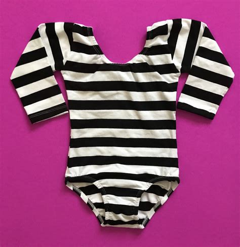 Black And White Striped Wide Leotard Long Sleeve Girls Clothing