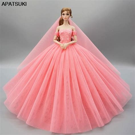 Pink Wedding Dress For Barbie Doll Clothes Princess Evening Dresses