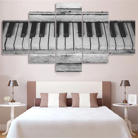Framework Painting Wall Art Modular Hd Printed Modern 5 Panel Old Piano