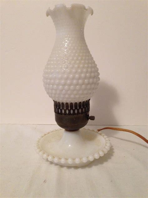 Vintage Mid Century Milk Glass Hobnail Hurricane Table Lamp Works