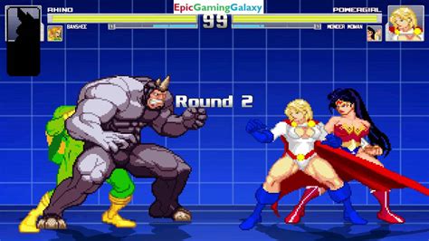 Wonder Woman And Power Girl Vs The Rhino And Banshee In A Mugen Match
