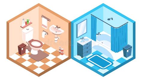 Isometric Bathroom Toilet Interior Stock Vector Illustration Of Paper