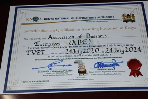 Kenya National Qualification Authority Awards Certificate Of