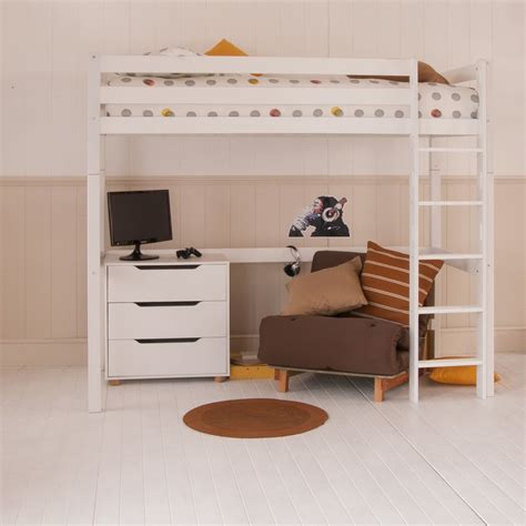Classic Beech High Sleeper With Chest Of Drawers And Futon Pure White Brown Bunk Bed With