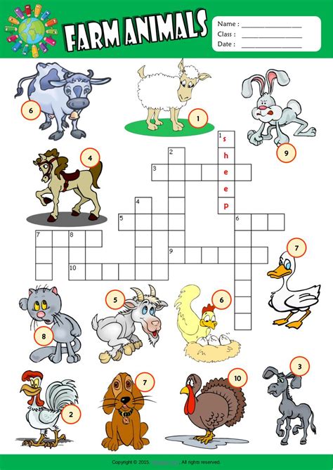 Farm Animals Crossword Puzzle Worksheet Par Mem Fichier Pdf