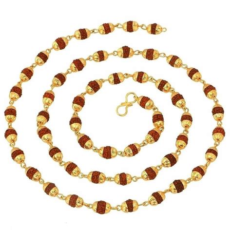Rudraksha Mala Gold Plated Hindu Religious Mala 24 Inch Length 6mm