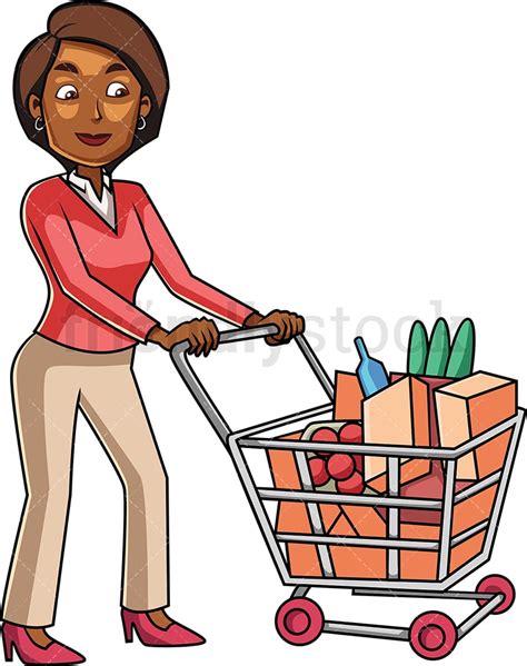 black woman grocery shopping cartoon vector clipart friendlystock ph
