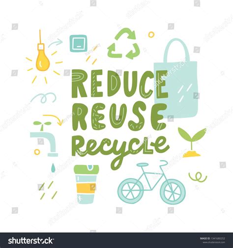 Reduce Reuse Recycle Hand Drawn Lettering Quote Vector Conceptual