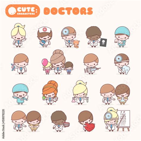 Cute Chibi Kawaii Characters Profession Set Doctors Stock Image And