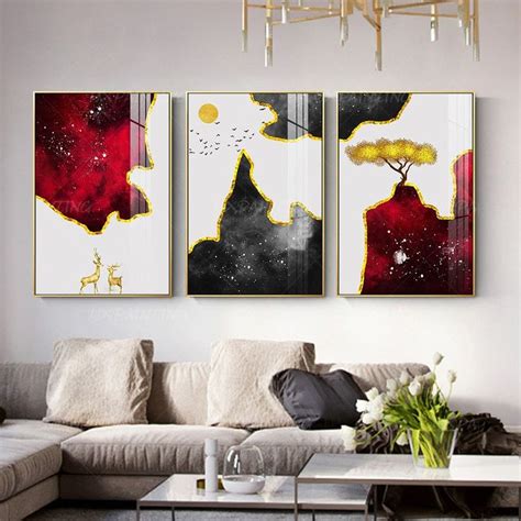 Framed Painting 3 Pieces Wall Art Abstract Print Gold Art Print On
