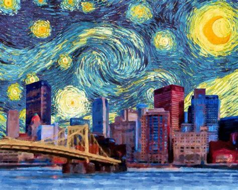 The Beautiful Pittsburgh Skyline With Van Goghs Starry Night Sky