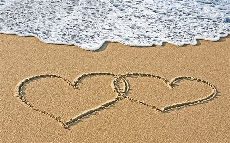 Hd Wallpaper Brown Beach Sand Sea Water Love Mood Heart Hearts