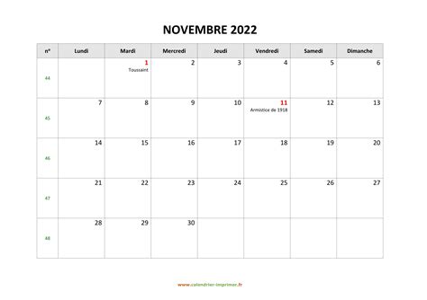 Calendrier Novembre 2022 Imprimer Canada Michel Zbinden Ca