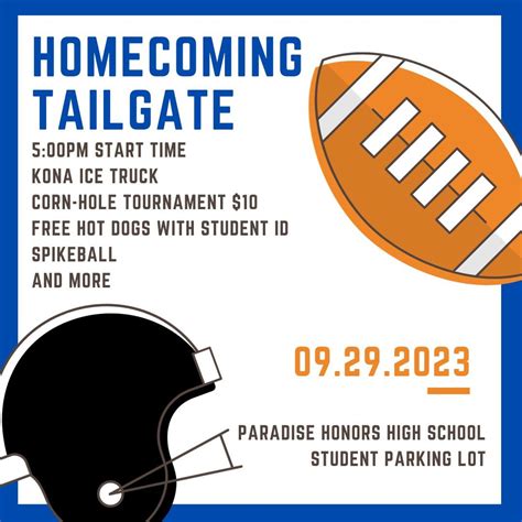 Homecoming Tailgate September 29th Paradise Honors High School