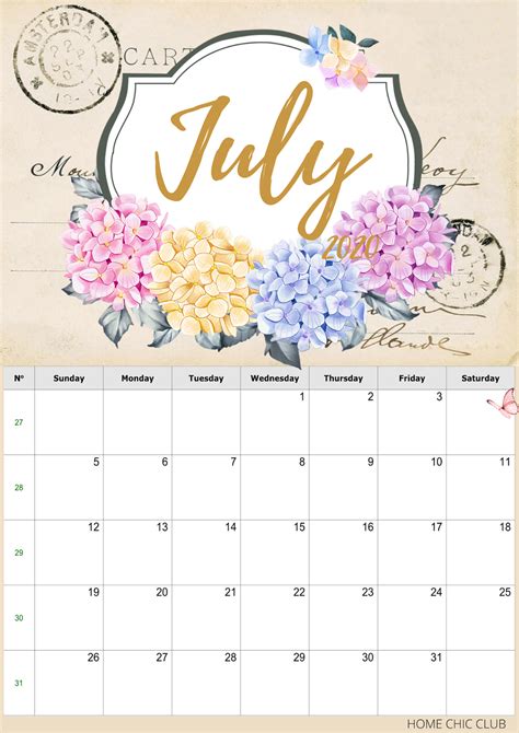 July 2020 Free Printable Blank Calendar Home Chic Club July 2020