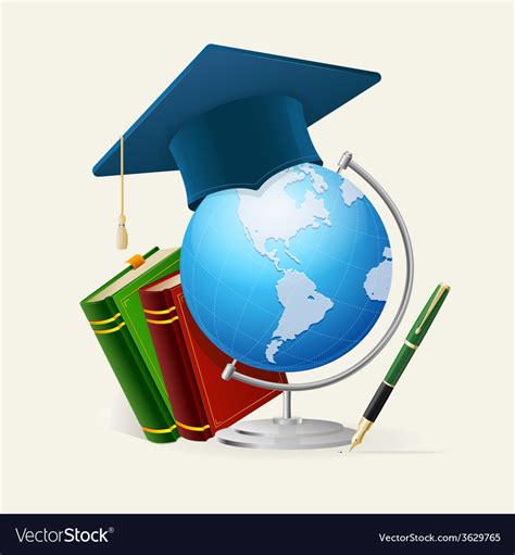 Graduation Cap Stack Of Books Globe And Pen Vector Image