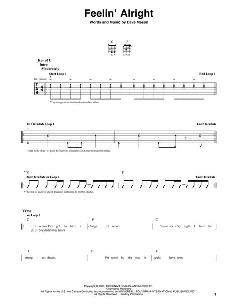 Feelin Alright By Joe Cocker Guitar Lead Sheet Guitar Instructor