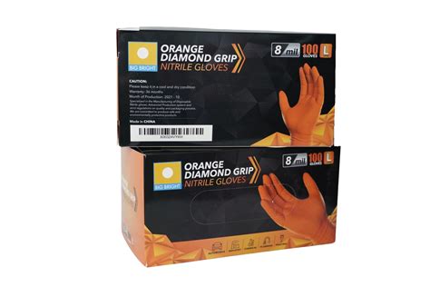 Big Bright Orange Diamond Grip Nitrile Gloves 8 Mil X Large