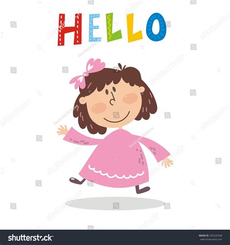 Happy Girl Say Hello Stock Vector Illustration 265220348 Shutterstock
