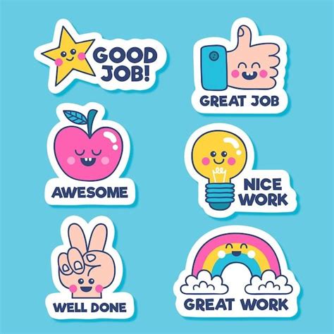 Hand Drawn Good Job Stickers Pack Free V Free Vector Freepik