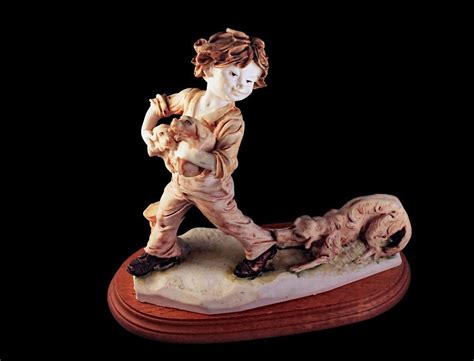 Figurine Boy Puppies And Dog Statue Porcelain Hand Painted Wooden
