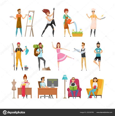 Peoples Hobbies Variety Set Vector Illustration Stock Vector Image By