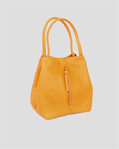 Mustard Yellow Leather Tote Bag For Women Blue Lemon Paris