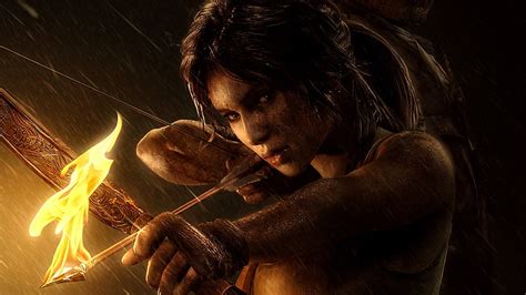 Hd Wallpaper Woman With Bow And Arrow Illustration Tomb Raider Lara Croft Wallpaper Flare