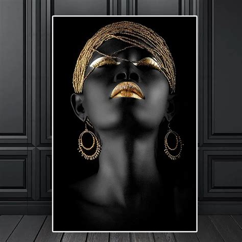 Abstract Gold Black Woman Posters And Prints Portrait Oil Painting On