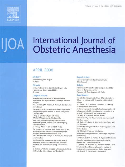 International Journal Of Obstetric Anesthesia Cope Committee On