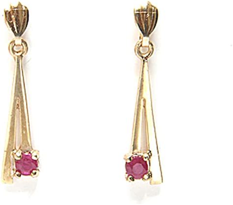 9ct Gold Ruby Drop Dangly Earrings Amazon Co Uk Fashion