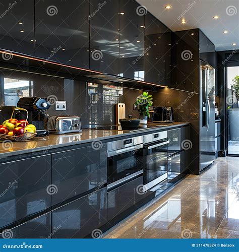 A Sleek Modern Kitchen with State-of-the-art Appliances Stock Photo
