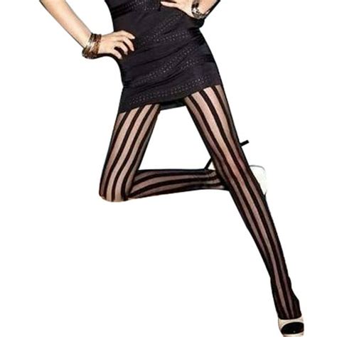 sanwood pantyhose fashion sexy women black vertical stripes pattern stockings tights pantyhose