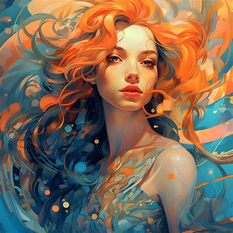Premium Ai Image A Painting Of A Woman With Orange Hair And Blue And