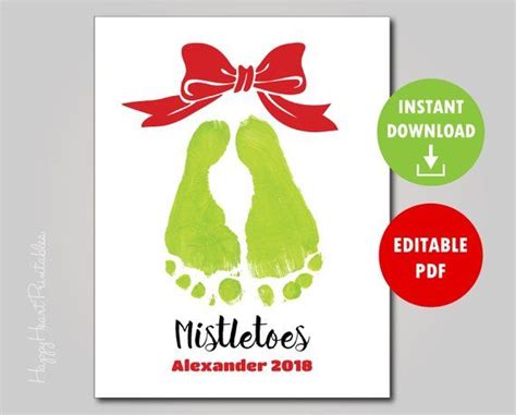 Mistletoes Footprint Printable Template Christmas Footprint Etsy